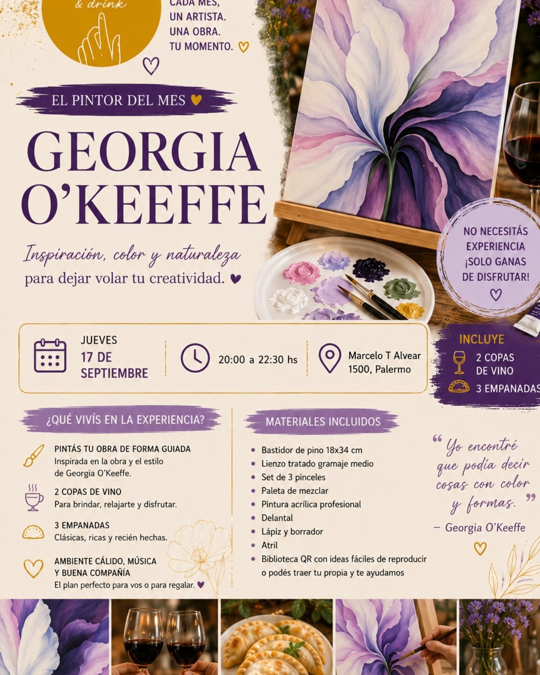 Pintura y Vino: Pintor del Mes Georgia O'Keeffe
